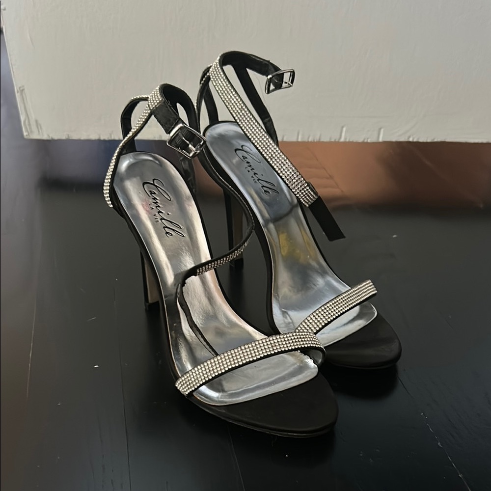 Black and Silver Studded Strappy Heels